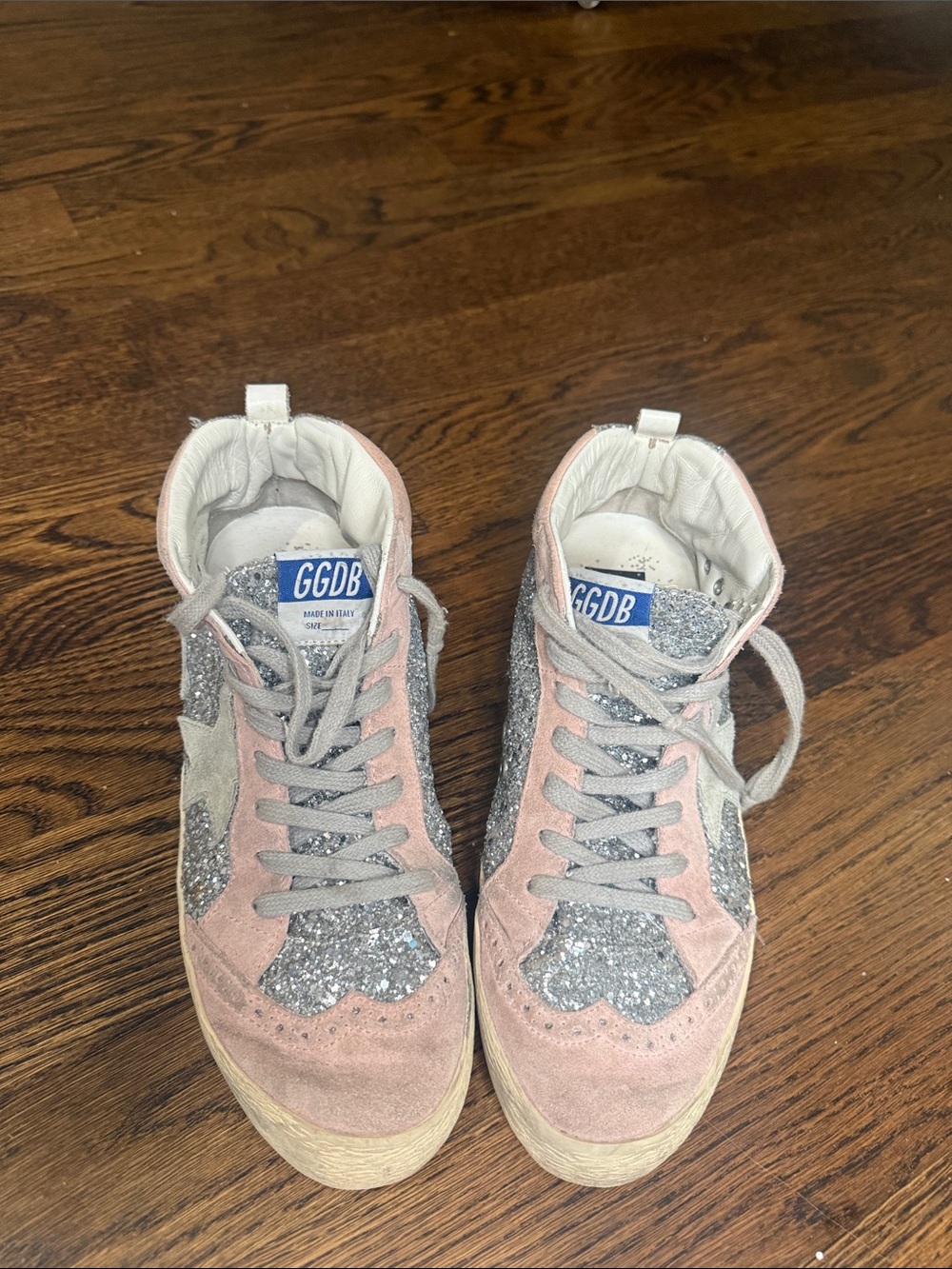 Golden Goose Mid Star Pink Suede Silver Glitter Sneakers Women’s 39 EU